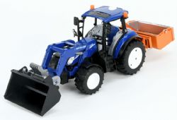 BRUDER - TRACTEUR NEW HOLLAND T7.340 AVEC CHARGEUR FRONTAL, BOÎTE DE CHARGEMENT, BALLES ET FOURCHES #09861